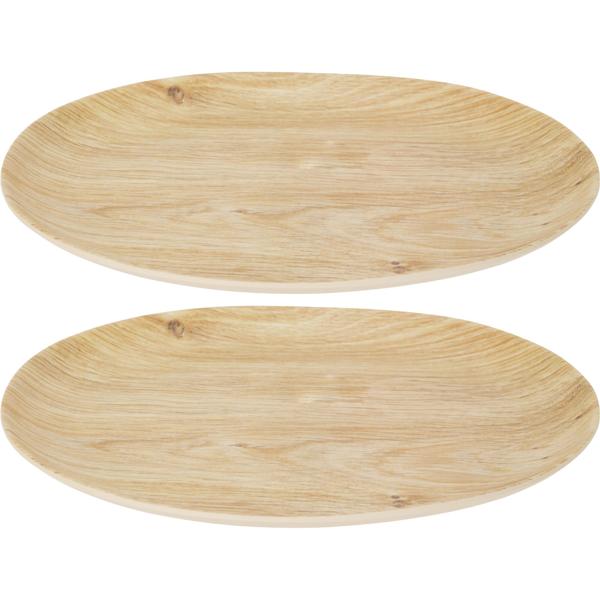 Lot de 2 assiettes mélamine - design bois Ø 26 cm - incassables, robustes, légères - pour camping, pique-niques, maison