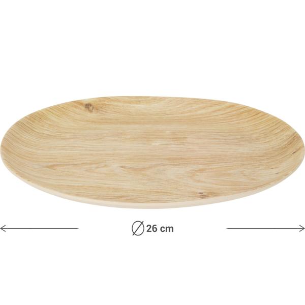 Lot de 2 assiettes mélamine - design bois Ø 26 cm - incassables, robustes, légères - pour camping, pique-niques, maison