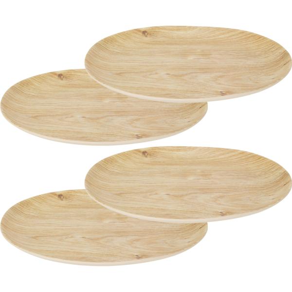 Lot de 4 Assiettes en Mélamine - Design Bois Élégant - Incassables Robustes, Ø 26cm - Camping, Pique-niques & Maison