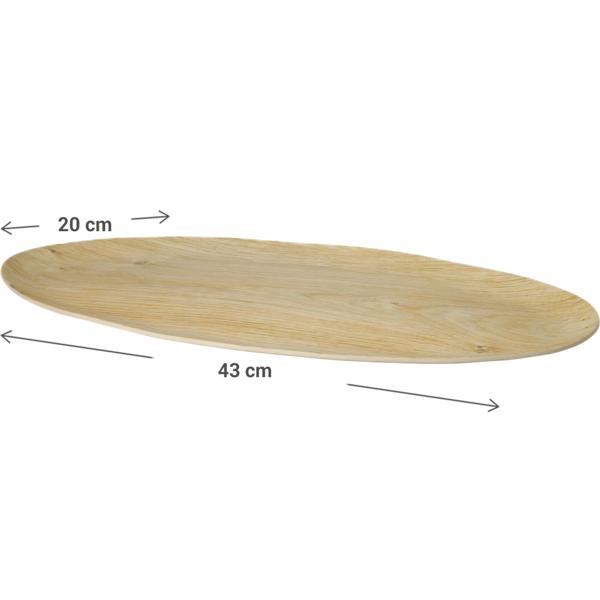Plateau de service ovale en mélamine - Design imitation bois, 43x20x1.6cm - Incassable, léger 350g, polyvalent maison, camping, pique-nique, barbecue