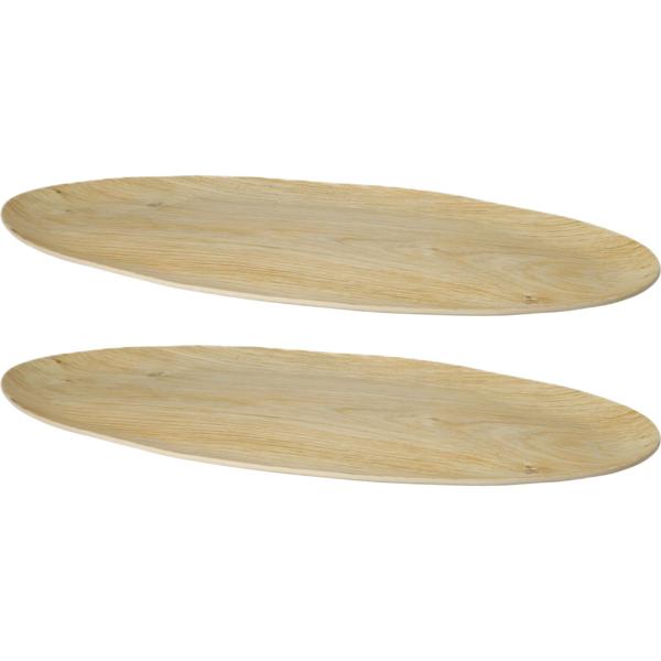 Lot 2 Plats de Service Ovales en Mélamine - Design Imitation Bois, Incassables & Légers - 43x20x1.6cm - Parfaits Camping, Pique-niques & Maison