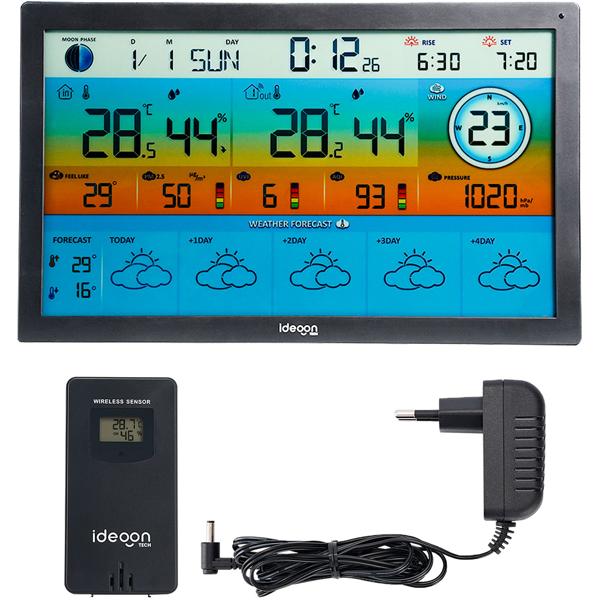 Wi‑Fi wireless weather station with XXL color display – 5‑day weather trend, thermometer/hygrometer, fine dust & UV index, barometer, Tuya app