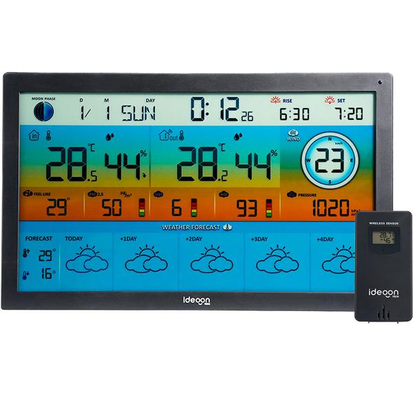 Wi‑Fi wireless weather station with XXL color display – 5‑day weather trend, thermometer/hygrometer, fine dust & UV index, barometer, Tuya app