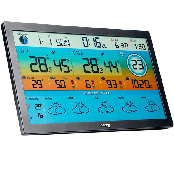 Wi‑Fi wireless weather station with XXL color display – 5‑day weather trend, thermometer/hygrometer, fine dust & UV index, barometer, Tuya app