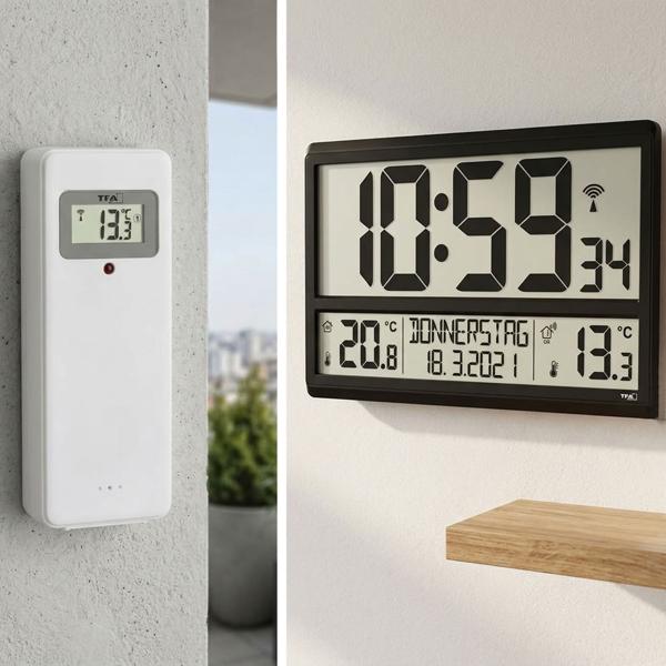Orologio digitale XL radiocontrollato: con temperatura esterna/interna e ampio display, preciso, moderno e di facile lettura, per casa, ufficio e cucina