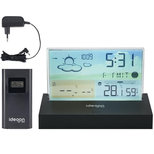 Modern wireless weather station in color: Frameless LCD display for precise weather forecast & hygrometer - With outdoor sensor