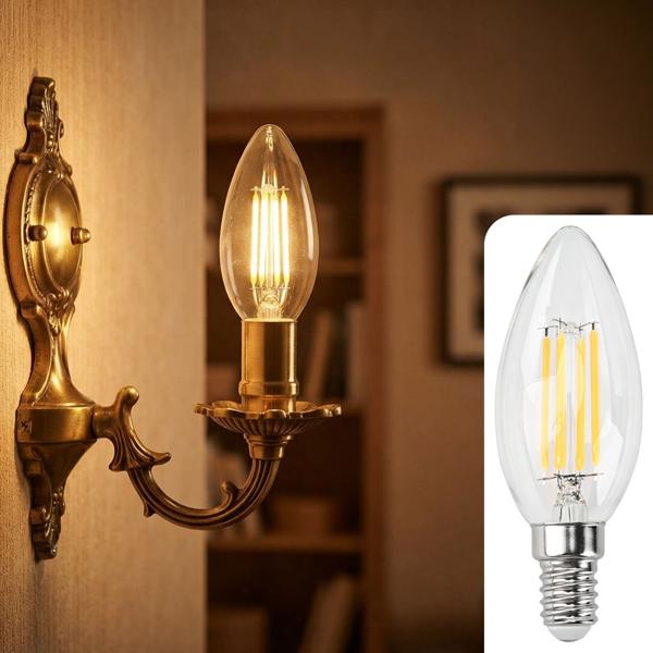 Lampada a candela LED a filamento C35 E14 4 W 400 lm bianco caldo 2500 K lampadina vintage lampada retrò luce calda forma candela
