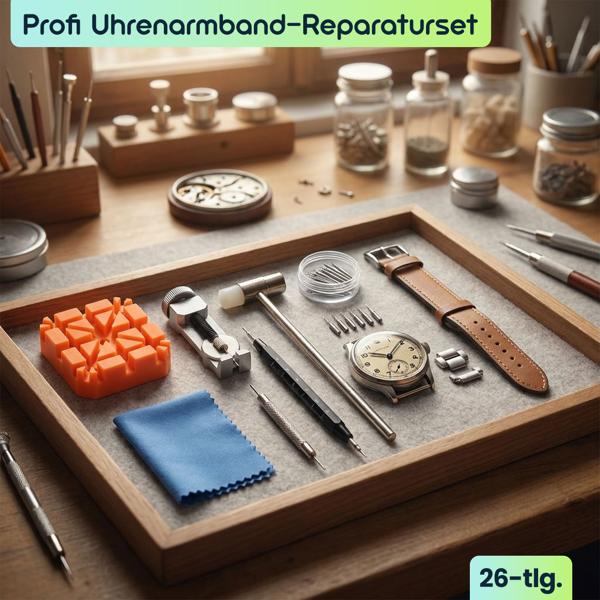 Profi Uhrenarmband-Reparaturset 26-tlg. – Armbandkürzer & Werkzeug Set für den Bandwechsel – Uhrenwerkzeug für zu Hause