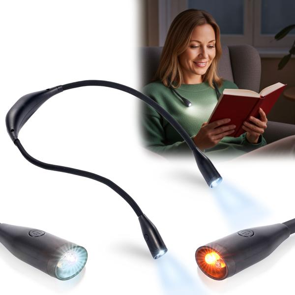 LED reading light to hang around your neck: Dimmable, 3 color temperatures, rechargeable battery - Hands-free light for reading, manual work & travel