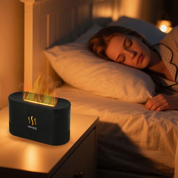 Elegante diffusore di aromi con effetto fiamma – Umidificatore a ultrasuoni ultra silenzioso, USB, arresto automatico, autonomia 10 h per camera da letto e ufficio