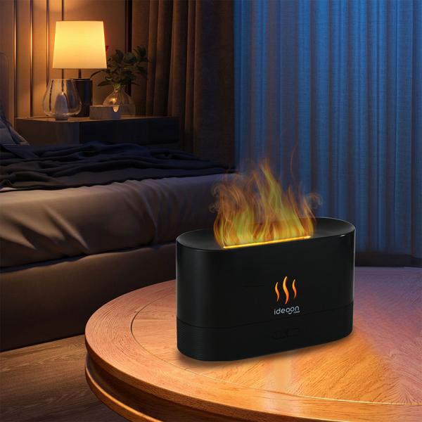 Elegante diffusore di aromi con effetto fiamma – Umidificatore a ultrasuoni ultra silenzioso, USB, arresto automatico, autonomia 10 h per camera da letto e ufficio