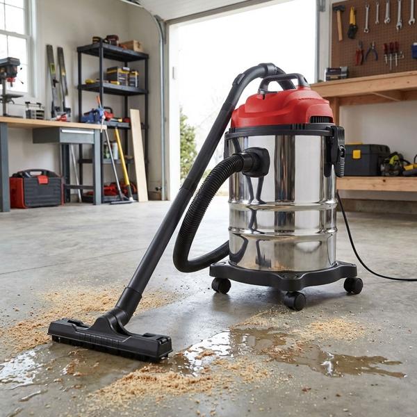 Effizienter Nass-Trocken-Staubsauger mit Multi-Filter- System, 1200W, 16 kPa – 15L Behälter, Edelstahl silber-rot, für blitzblanke Ergebnisse