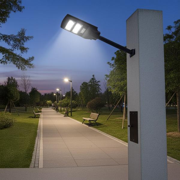 4er-Set LED Solar Strassenleuchte mit Lichtsensor & Fernbedienung, 100 Watt, IP65, wetterfeste Aussenbeleuchtung für Einfahrt, Hof & Garten