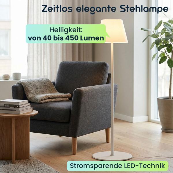 Moderne höhenverstellbare LED-Stehlampe, dimmbar, weiss, 50/90/130 cm- elegantes Stimmungslicht für Wohnzimmer, Schlafzimmer, Büro und Aussenbereich