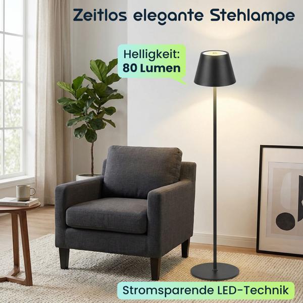 Moderne höhenverstellbare LED-Stehlampe, dimmbar, schwarz, 50 /90/130 cm - ein elegantes Stimmungslicht für Wohnzimmer, Schlafzimmer & Büro