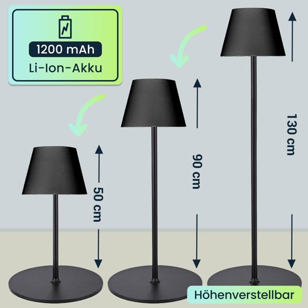 Moderne höhenverstellbare LED-Stehlampe, dimmbar, schwarz, 50 /90/130 cm - ein elegantes Stimmungslicht für Wohnzimmer, Schlafzimmer & Büro