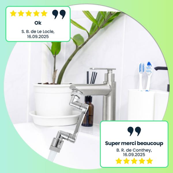Rallonge de robinet 1080° pour cuisine et salle de bain – embout de robinet flexible – pour un maximum de confort et des économies d’eau