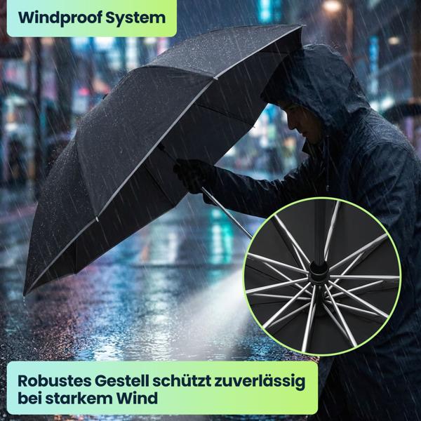 Faltbarer Regenschirm mit LED-Taschenlampe, Ø105 cm, schwarz: Ein perfekter Allwetter-Begleiter für Dunkelheit & Regenschauer
