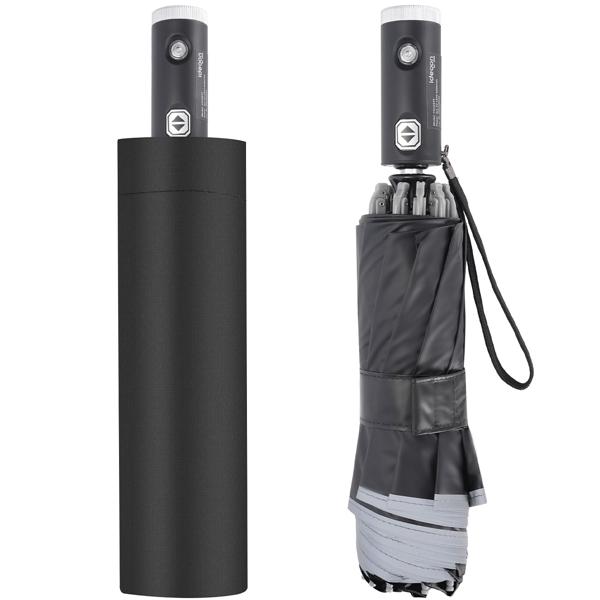 set di 2 ombrelli pieghevoli con torcia LED, Ø105 cm, nero: un compagno perfetto per tutte le stagioni in caso di buio e pioggia