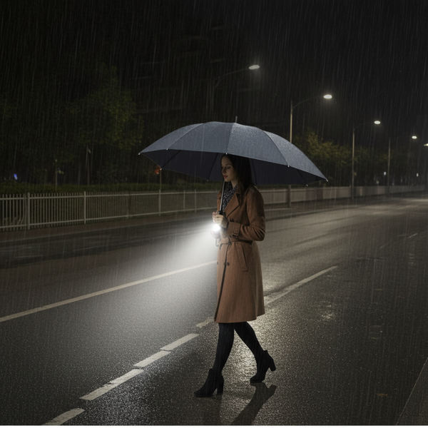 Foldable umbrella with LED flashlight, Ø105 cm, anthracite: A perfect all-weather companion for darkness & rain showers