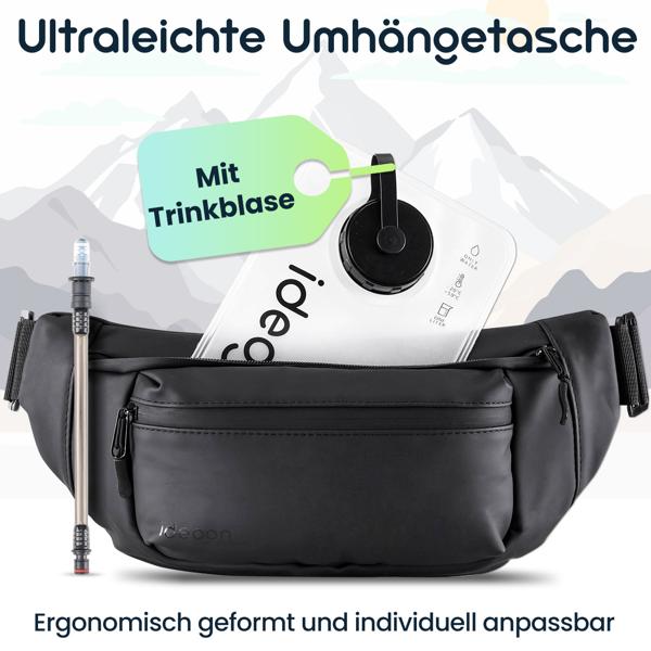 Ultraleichte Umhängetasche mit Trinkblase, 1l - Crossbody Bag mit Trinksystem ideal fürs Wandern, Laufen, Biken, Sport und Outdoor