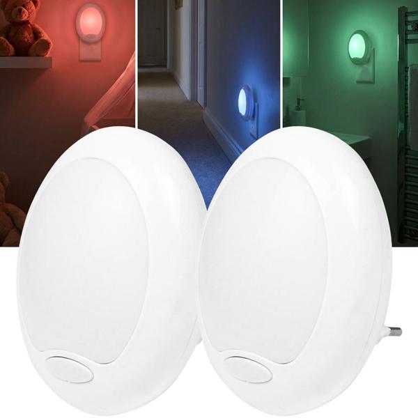 Set da 2 luci notturne multicolori da presa: illuminazione d’atmosfera e orientamento per cameretta, corridoio e bagno