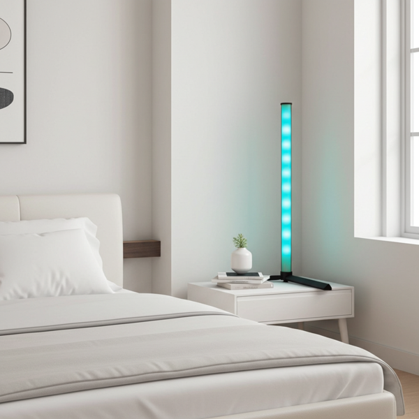 LED-Ecklampe mit RGB-Farben, H 40cm, 5W – Stimmungsleuchte, versch. Farbmodi, dimmbar, Musik-Synchronisation, Ambiente-Beleuchtung