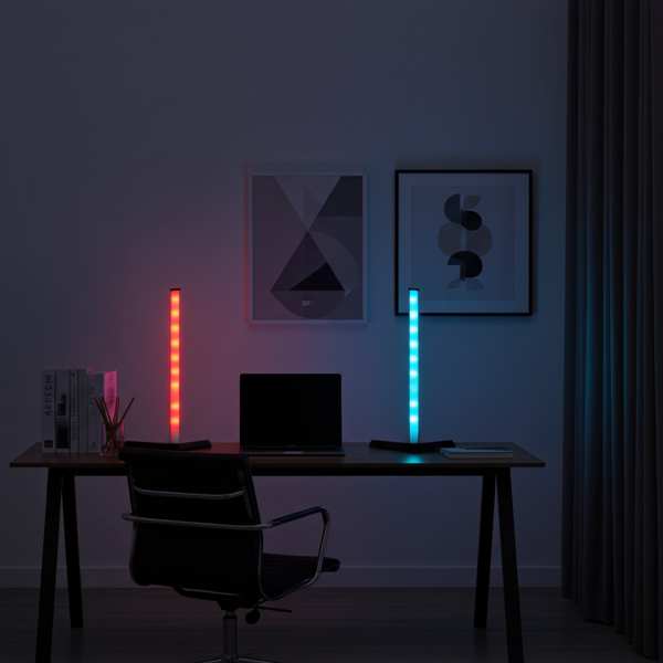 set of 2 LED corner lamps with RGB colors, H 40cm, 5W - Mood light, various color modes, dimmable, music sync. Color modes, dimmable, music synchronization, ambient lighting