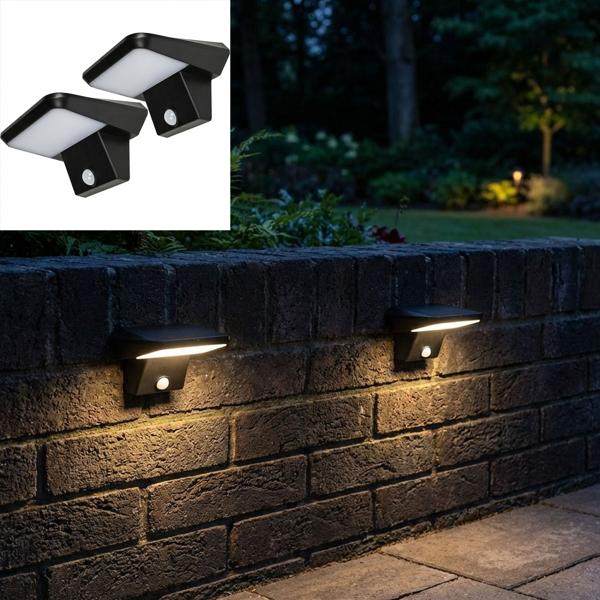 2er-Set Solar Aussen-Wandleuchte Schwarz IP44: Mit PIR-Sensor – Ihr kabelloses LED-Licht für Garten & Eingangsbereich clever & sicher