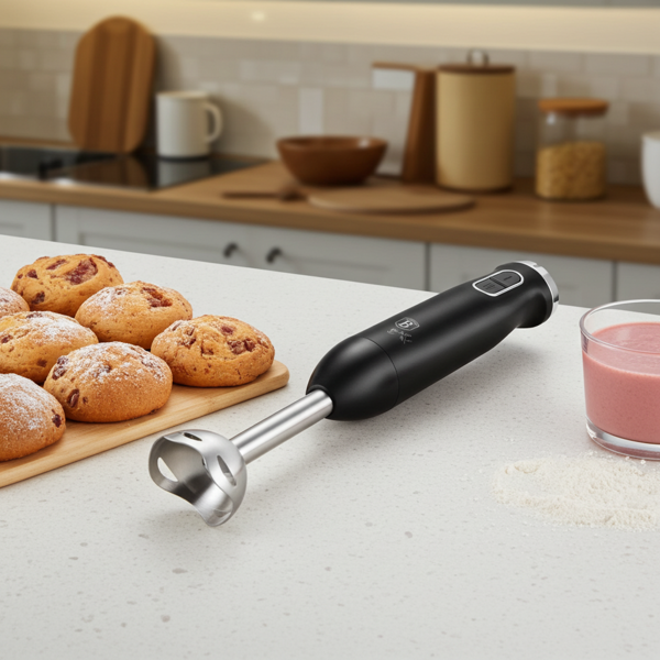Mixeur Plongeant Élegant 800W - Purée Smoothies Soupes Desserts - Lames Acier Inoxydable 2 Vitesses Amovible Noir Mat