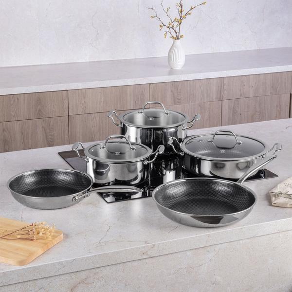 Set di pentole Premium, 8 pezzi - set di pentole eleganti e robuste per l‘uso quotidiano, pentole e padelle di alta qualità per un uso professionale in qualsiasi cucina