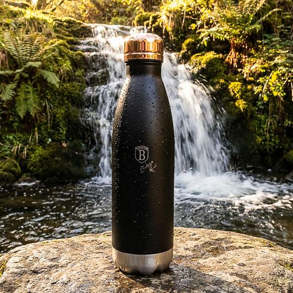 Bouteille thermos inox 0,5L - Noir-or rose - Boissons chaudes 8h/froides 12h - Anti-fuite, double paroi, design ergonomique 18/10