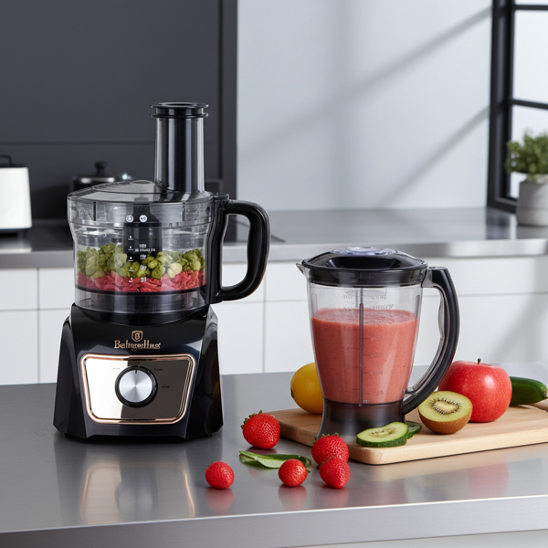 Kompakt-Küchenmaschine, schwarz-roségold, 500W - Multifunktionsmixer mit Zitruspresse. Leistungsstarker Food-Processor für beste Koch-Ergebnisse