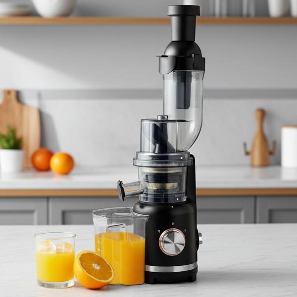 Extracteur de jus Slow Juicer 300W - Jus sains & nutritifs, silencieux, nettoyage facile - Grande ouverture, 800ml jus, noir/or rose