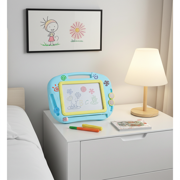 Magnetische Zaubertafel 32x23 cm – Wiederbeschreibbare Maltafel mit Magnetstift & 2 Stempeln, kreative Frühförderung und Reisespiel für Kinder