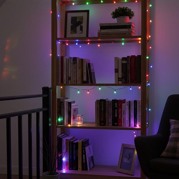 Multicolor LED fairy lights for indoors and outdoors, 40 LEDs, colorful, timer, IP44, battery, magical lighting effects at home, balcony or garden