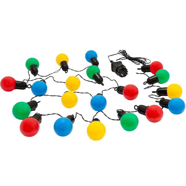 Guirlande lumineuse LED 4 couleurs avec 20 ampoules, env. 4 m, IP44 : Guirlande lumineuse colorée - Idéale pour le jardin, le balcon et les fêtes