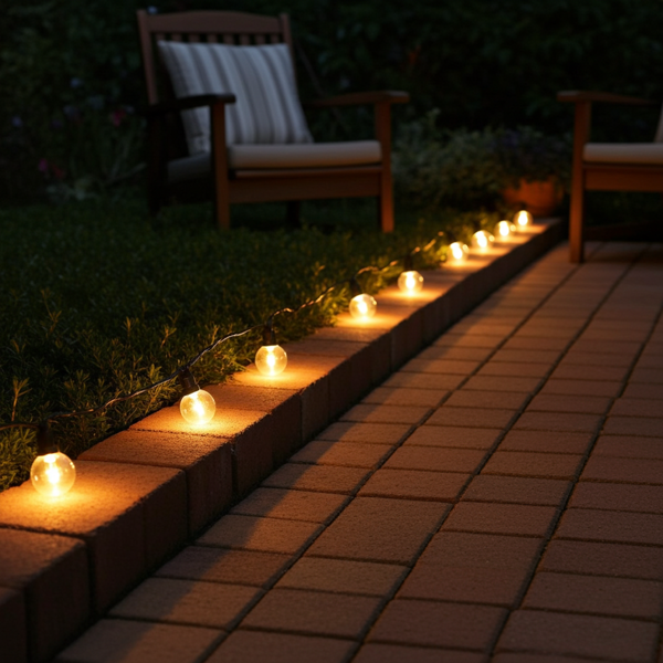 Solar-LED-Lichterkette mit 20 Glühbirnen (2,85m) – Warmweisse Garten-Lichterkette mit Dämmerungssensor & 2 Leuchtmodi, IP44