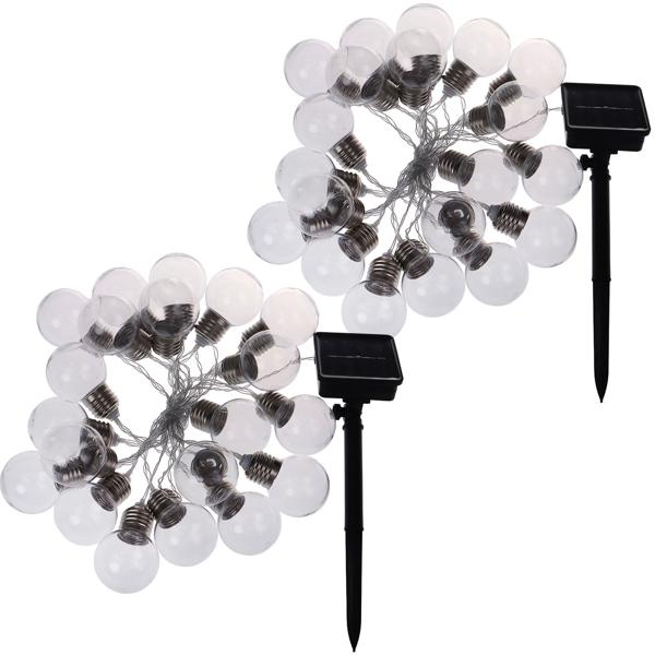 set of 2 solar LED fairy lights with 20 LEDs, light bulb shape, 2.85 meters, IP44