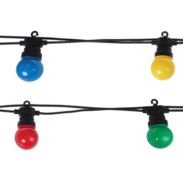 2er-Set Stimmungsvolle 4-farbige LED-Lichterkette mit 10 Glühbirnen, ca. 2,7 m, IP44: Farbenfrohe Lichtergirlande - Ideal für Garten, Balkon & Party