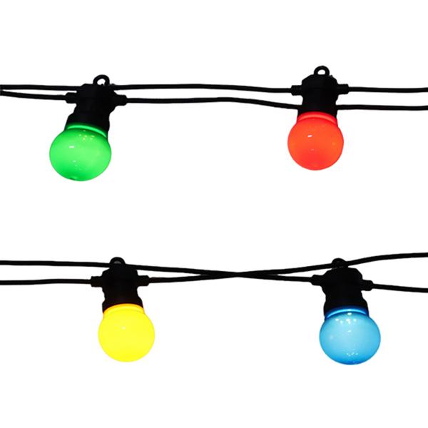 2er-Set Stimmungsvolle 4-farbige LED-Lichterkette mit 10 Glühbirnen, ca. 2,7 m, IP44: Farbenfrohe Lichtergirlande - Ideal für Garten, Balkon & Party