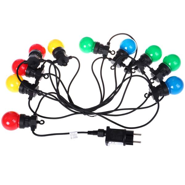 2er-Set Stimmungsvolle 4-farbige LED-Lichterkette mit 10 Glühbirnen, ca. 2,7 m, IP44: Farbenfrohe Lichtergirlande - Ideal für Garten, Balkon & Party