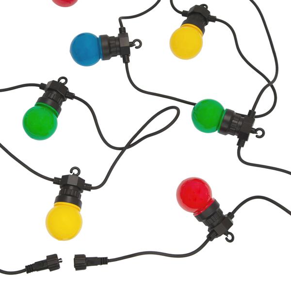 2er-Set Stimmungsvolle 4-farbige LED-Lichterkette mit 10 Glühbirnen, ca. 2,7 m, IP44: Farbenfrohe Lichtergirlande - Ideal für Garten, Balkon & Party