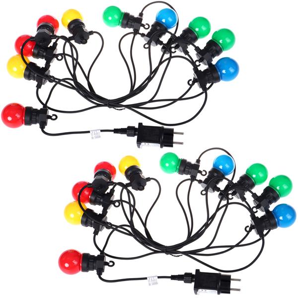 2er-Set Stimmungsvolle 4-farbige LED-Lichterkette mit 10 Glühbirnen, ca. 2,7 m, IP44: Farbenfrohe Lichtergirlande - Ideal für Garten, Balkon & Party