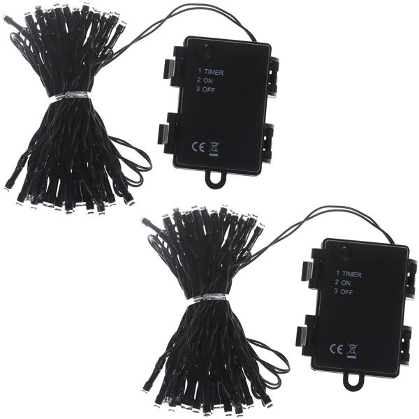 Set of 2 wonderful LED string lights, 50 warm white LEDs – timer function, weatherproof IP44 for indoor & outdoor - decor for Christmas, garden, windows, and more.