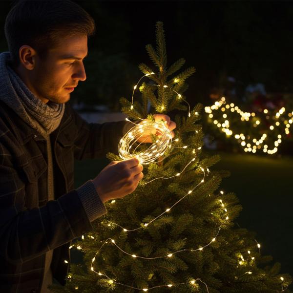 2er-Set LED-Micro-Lichterkette 5m – 100 warmweisse LEDs, batteriebetrieben – für Innen, flexibel, langlebig & stimmungsvoll–ideal für Deko