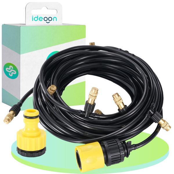 Water sprayer set with 10-meter hose and 10 metal nozzles, click system: A patio cooler for instant refreshment & easy garden irrigation