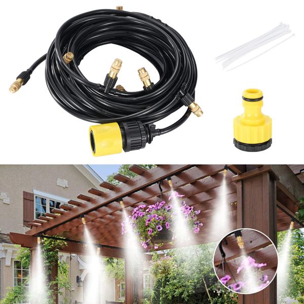 set of 2 water sprayers with 10-meter hose and 10 metal nozzles, click system: A patio cooler for instant refreshment & easy garden irrigation