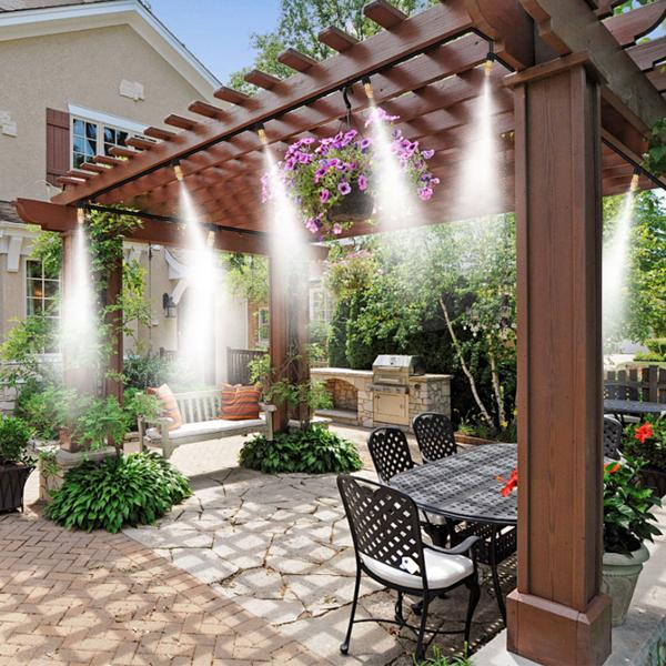 set of 2 water sprayers with 10-meter hose and 10 metal nozzles, click system: A patio cooler for instant refreshment & easy garden irrigation