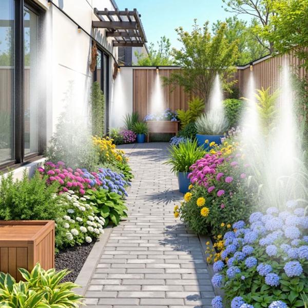 set of 2 water sprayers with 10-meter hose and 10 metal nozzles, click system: A patio cooler for instant refreshment & easy garden irrigation